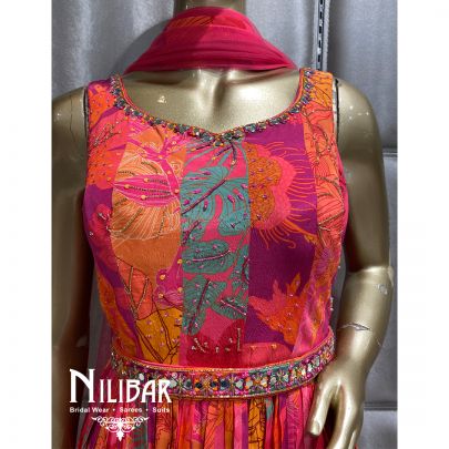 Pink Crepe Floral Anarkali