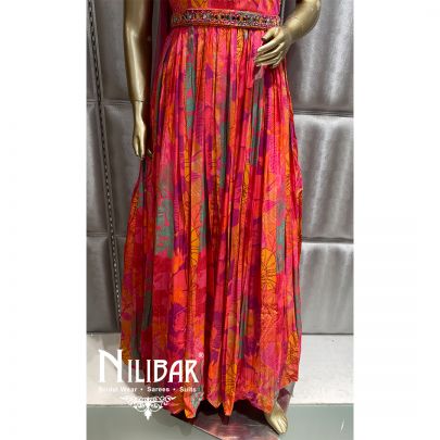 Pink Crepe Floral Anarkali