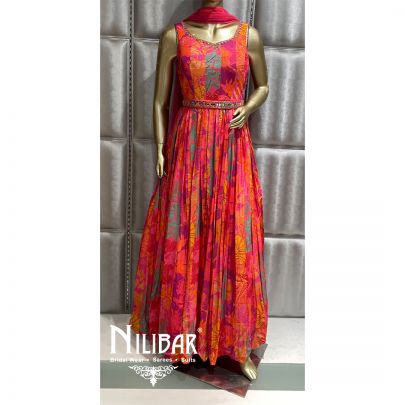 Pink Crepe Floral Anarkali