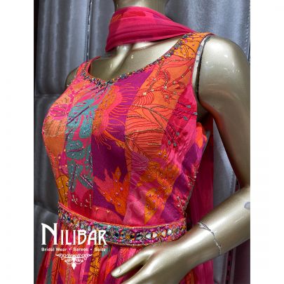 Pink Crepe Floral Anarkali