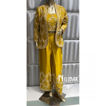 Yellow Chinon Blazer Set