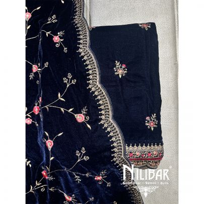 Royal Blue Velvet Unstitched Suit