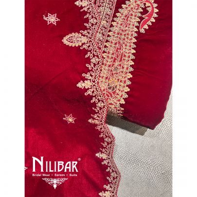 Maroon Velvet Unstitched Suit