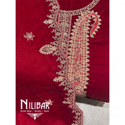 Maroon Velvet Unstitched Suit