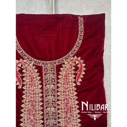 Maroon Velvet Unstitched Suit