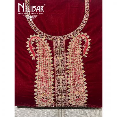 Maroon Velvet Unstitched Suit