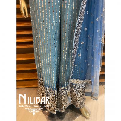 Blue Georgette Net Crop Top Set
