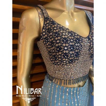 Blue Georgette Net Crop Top Set