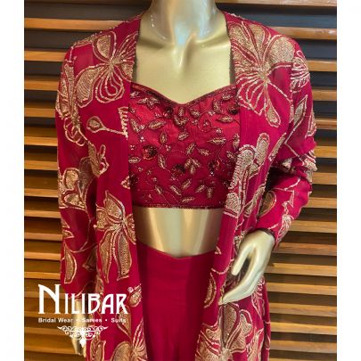 Burgundy Georgette Net Cape Style Set