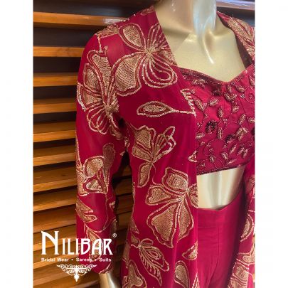 Burgundy Georgette Net Cape Style Set