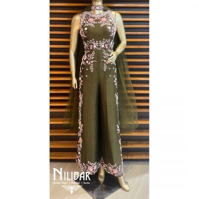 Mehandi Green Silk Jumpsuit