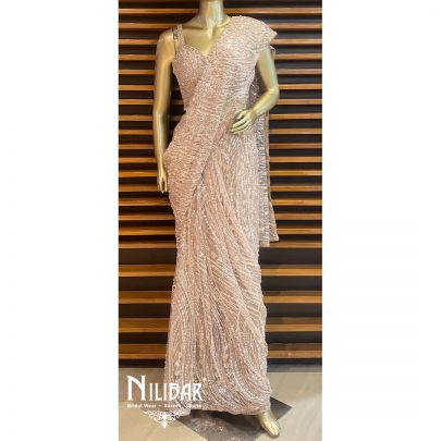 Pale Pink Net Drape Saree