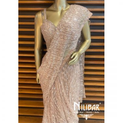 Pale Pink Net Drape Saree