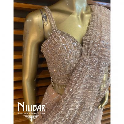 Pale Pink Net Drape Saree