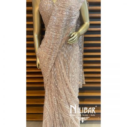 Pale Pink Net Drape Saree