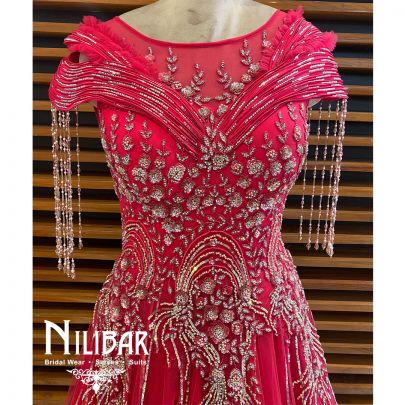 Punch Pink Net Embroidered Gown