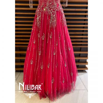 Punch Pink Net Embroidered Gown