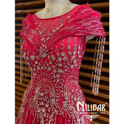 Punch Pink Net Embroidered Gown