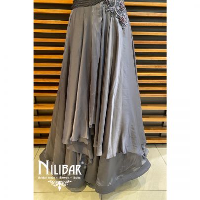 Grey Satin Embroidered Gown