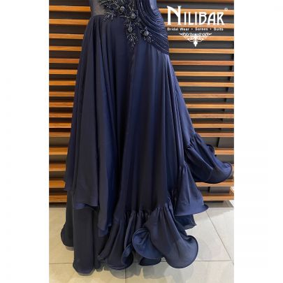 Blue Satin Embroidered Gown