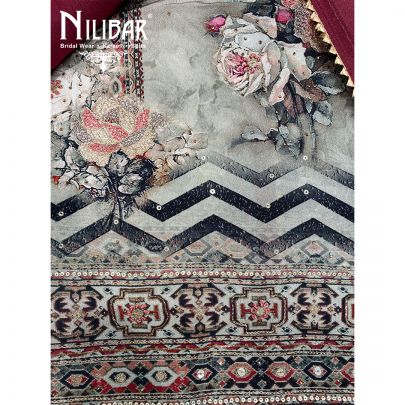 Gray And Mehroon Crepe Unstitched Suit