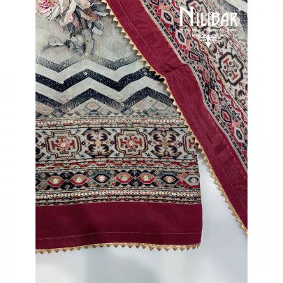 Gray And Mehroon Crepe Unstitched Suit