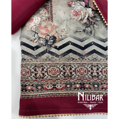 Gray And Mehroon Crepe Unstitched Suit