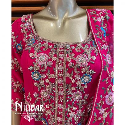 Hot Pink Raw Silk Anarkali Suit Set