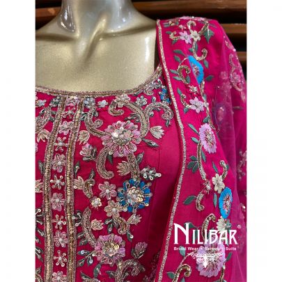 Hot Pink Raw Silk Anarkali Suit Set