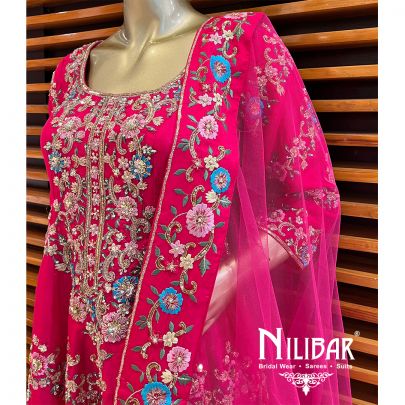Hot Pink Raw Silk Anarkali Suit Set