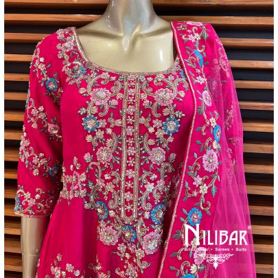 Hot Pink Raw Silk Anarkali Suit Set