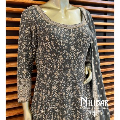 Seal Grey Georgette Anarkali Suit Set