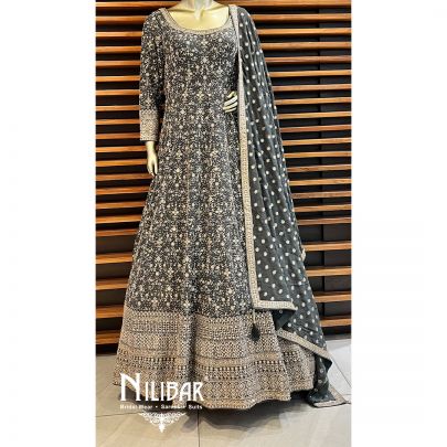Seal Grey Georgette Anarkali Suit Set
