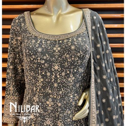 Seal Grey Georgette Anarkali Suit Set