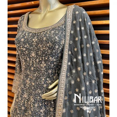 Seal Grey Georgette Anarkali Suit Set