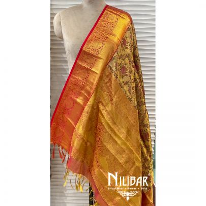 Gold And Pink Kanjeevaram Silk Dupatta