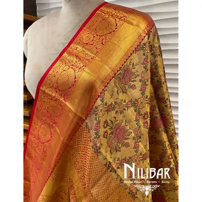 Gold And Pink Kanjeevaram Silk Dupatta