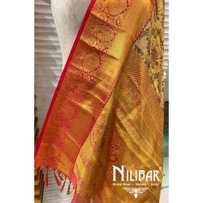 Gold And Pink Kanjeevaram Silk Dupatta