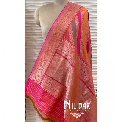 Bright Pink Jamdani Silk Dupatta
