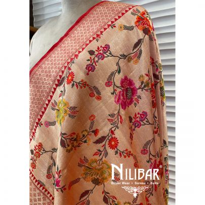 Beige And Red Jamdani Silk Dupatta