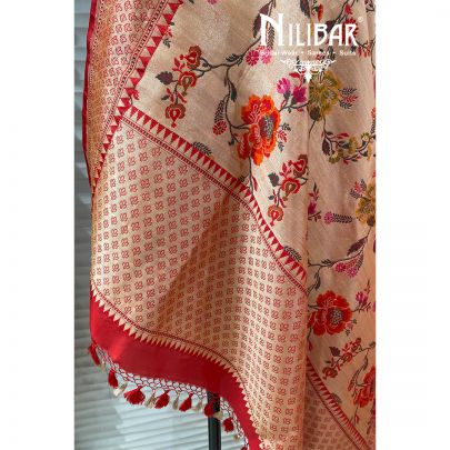 Beige And Red Jamdani Silk Dupatta