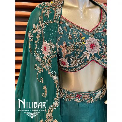 Bottle Green Silk Organza Casual Lehenga