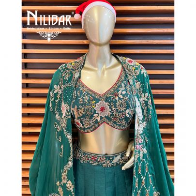 Bottle Green Silk Organza Casual Lehenga