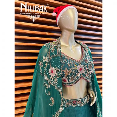Bottle Green Silk Organza Casual Lehenga