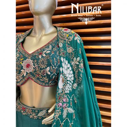 Bottle Green Silk Organza Casual Lehenga