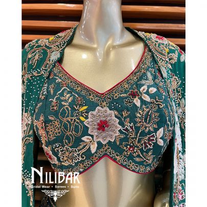 Bottle Green Silk Organza Casual Lehenga