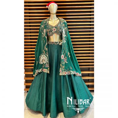Bottle Green Silk Organza Casual Lehenga