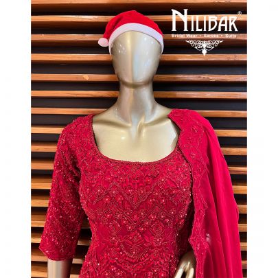 Strawberry Red Silk Organza Bridal Lehenga