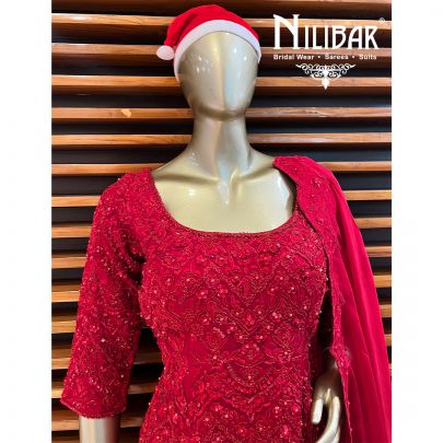 Strawberry Red Silk Organza Bridal Lehenga