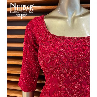 Strawberry Red Silk Organza Bridal Lehenga
